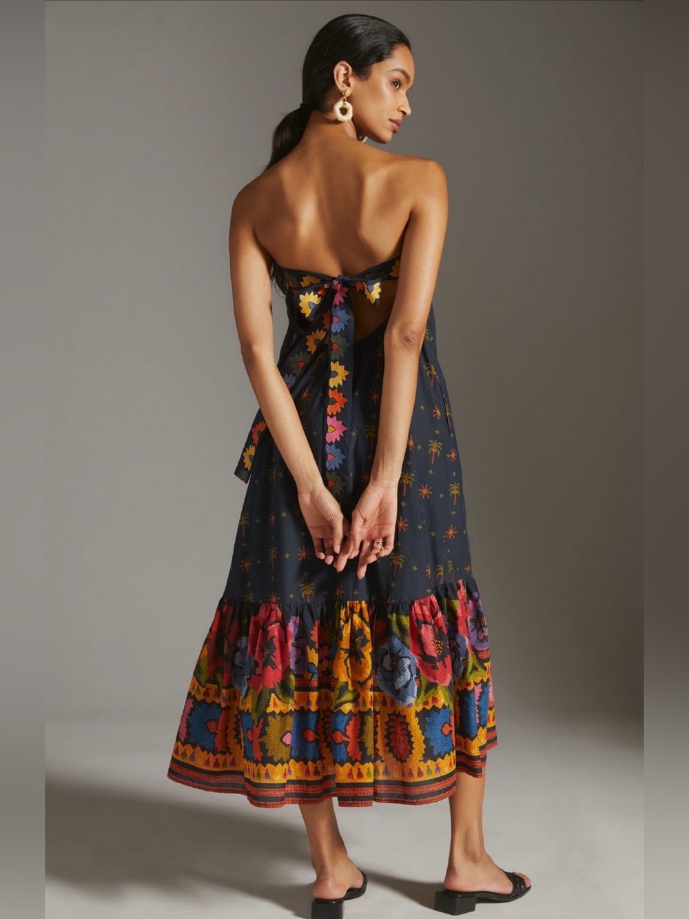 Farm Rio Anthropologie For Embroidered Maxi Dress Black Embroidery Size Small - Picture 2 of 14